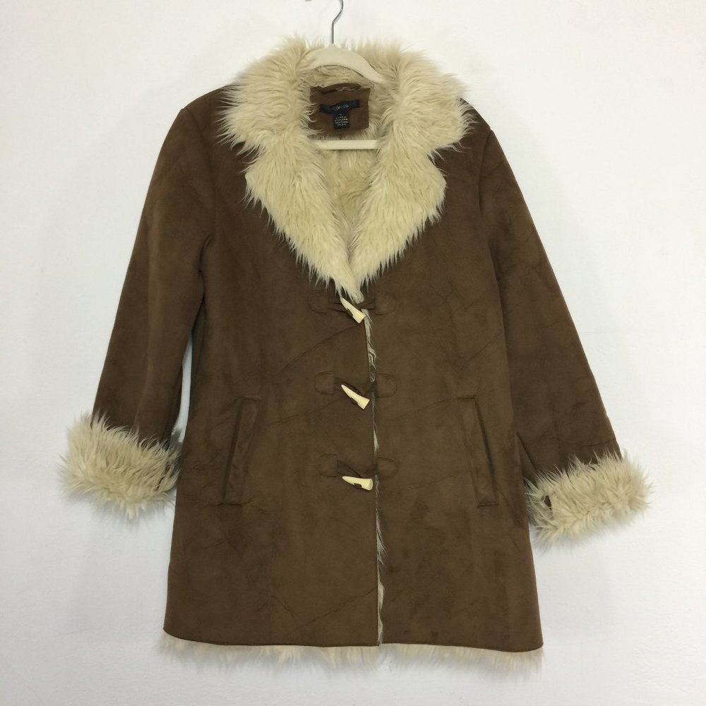 Style & Co Coat Brown Fur Lining Toggles Women L.